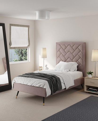 Manhattan Comfort - Crosby Velvet Twin-Size Bed with Metal Legs in Blush - BD009-TW-BH veiw 7