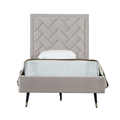 Manhattan Comfort - Crosby Velvet Twin-Size Bed with Metal Legs in Greige - BD009-TW-GE veiw 1