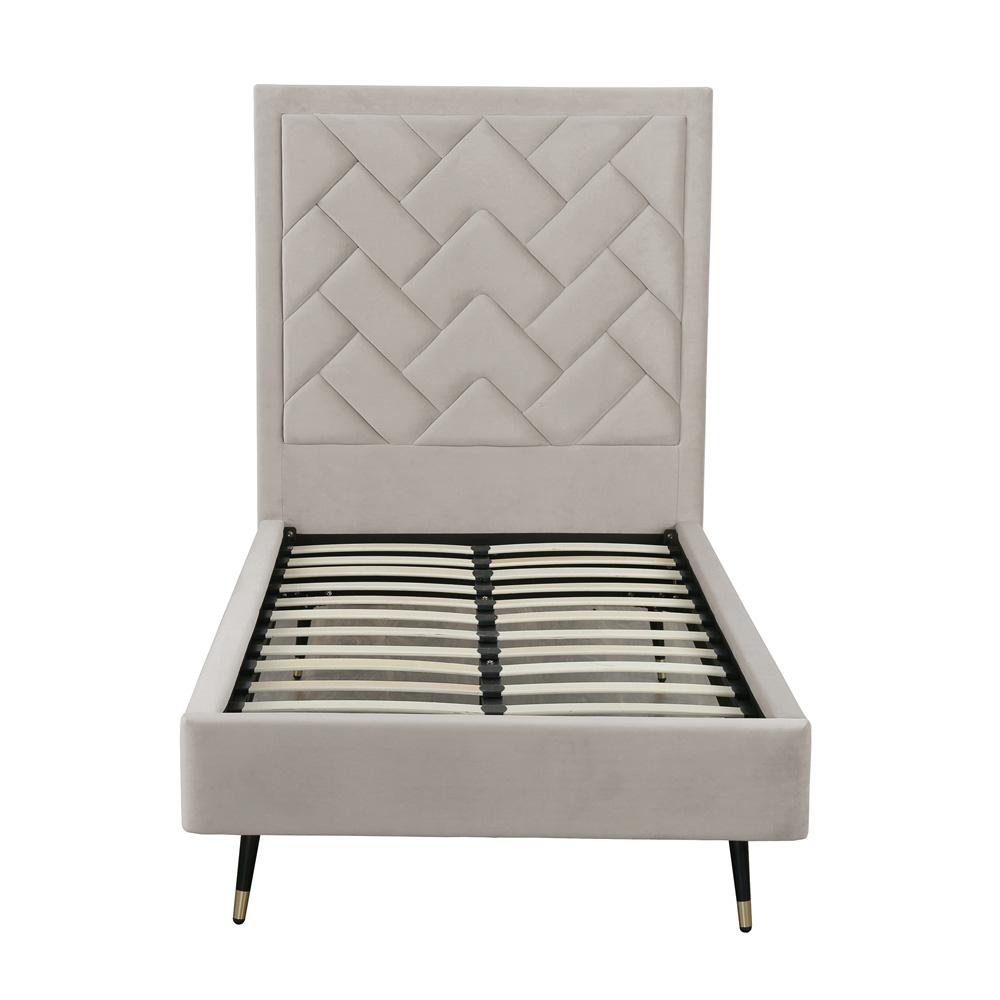 Manhattan Comfort - Crosby Velvet Twin-Size Bed with Metal Legs in Greige - BD009-TW-GE veiw 3