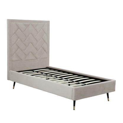 Manhattan Comfort - Crosby Velvet Twin-Size Bed with Metal Legs in Greige - BD009-TW-GE veiw 4