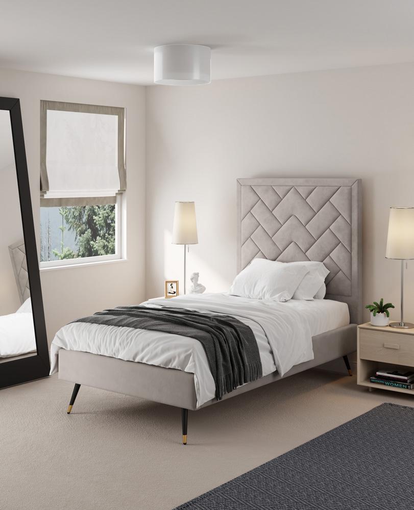 Manhattan Comfort - Crosby Velvet Twin-Size Bed with Metal Legs in Greige - BD009-TW-GE veiw 7