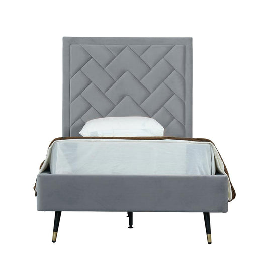 Manhattan Comfort - Crosby Velvet Twin-Size Bed with Metal Legs in Grey - BD009-TW-GY veiw 1
