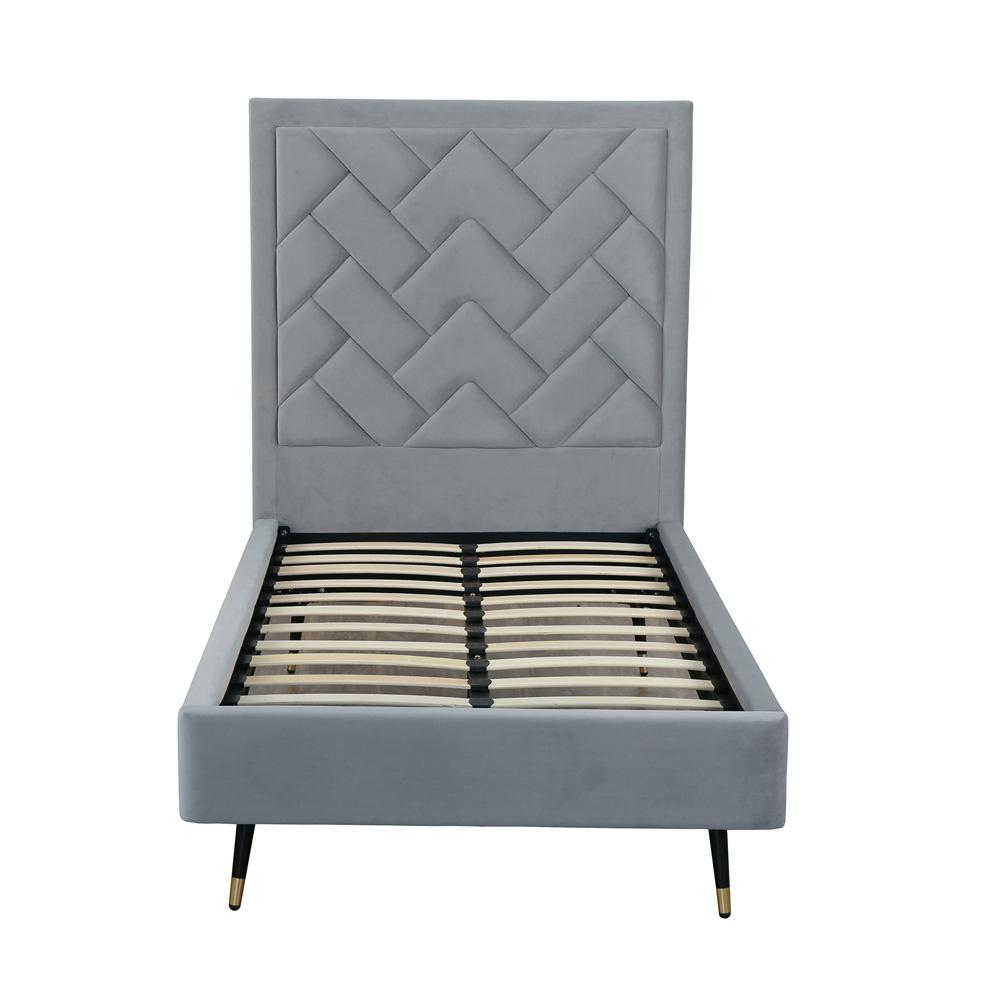 Manhattan Comfort - Crosby Velvet Twin-Size Bed with Metal Legs in Grey - BD009-TW-GY veiw 3