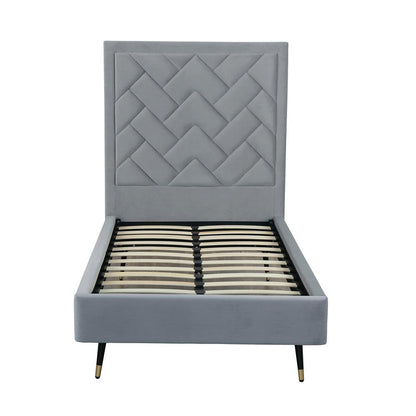 Manhattan Comfort - Crosby Velvet Twin-Size Bed with Metal Legs in Grey - BD009-TW-GY veiw 3