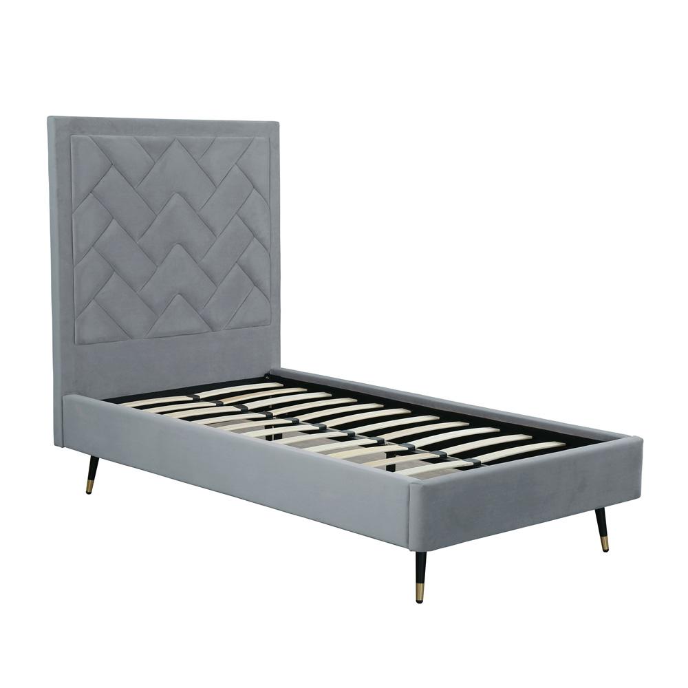 Manhattan Comfort - Crosby Velvet Twin-Size Bed with Metal Legs in Grey - BD009-TW-GY veiw 4