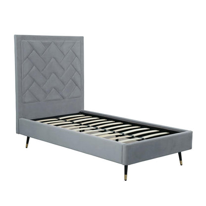 Manhattan Comfort - Crosby Velvet Twin-Size Bed with Metal Legs in Grey - BD009-TW-GY veiw 4