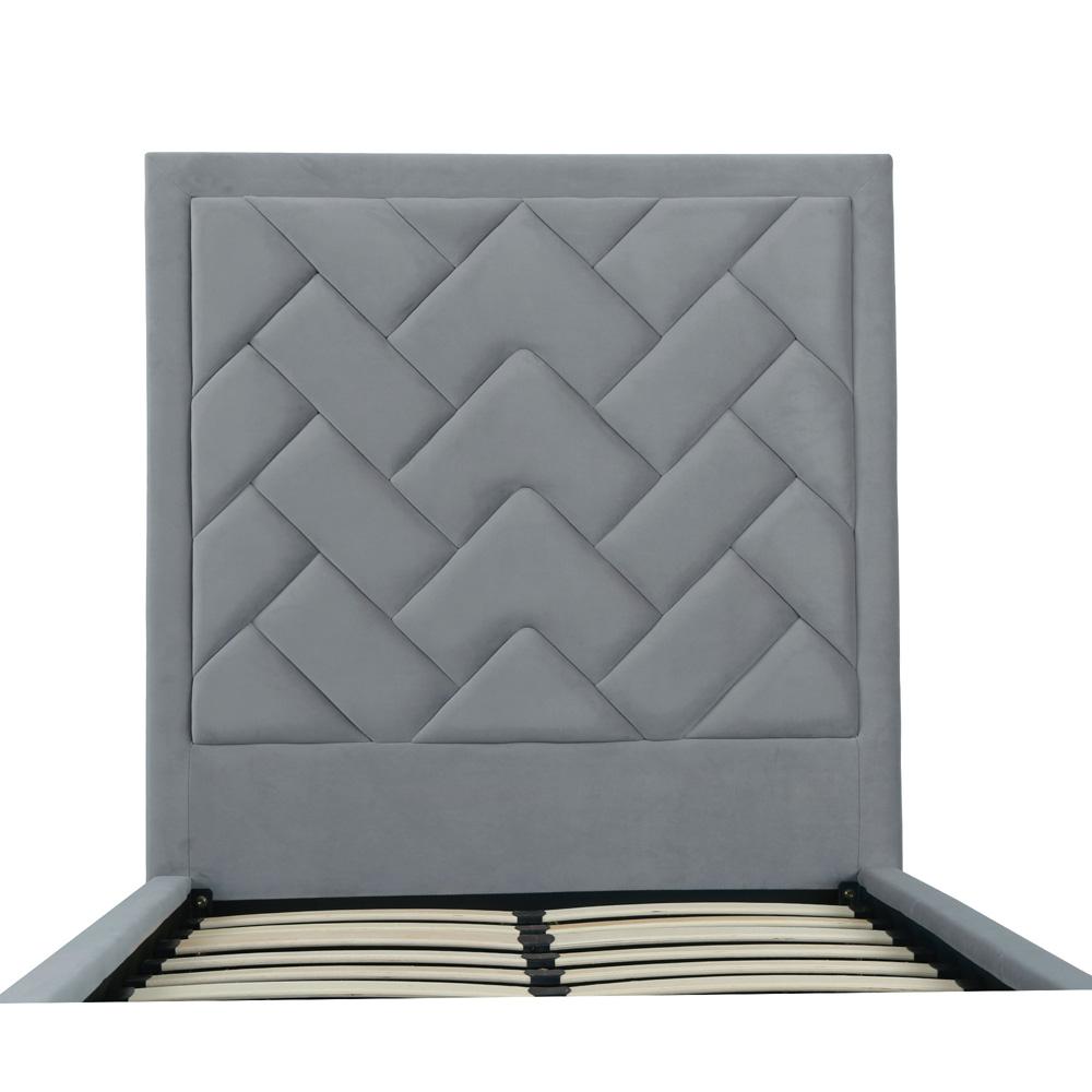 Manhattan Comfort - Crosby Velvet Twin-Size Bed with Metal Legs in Grey - BD009-TW-GY veiw 5