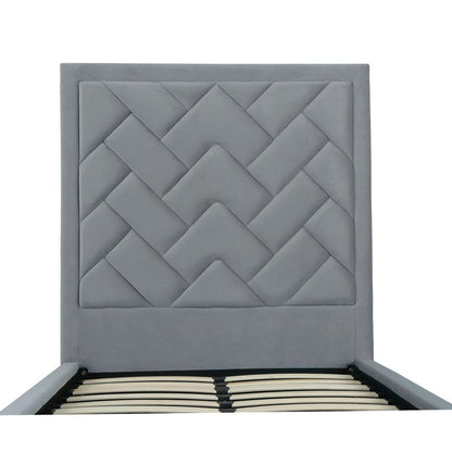 Manhattan Comfort - Crosby Velvet Twin-Size Bed with Metal Legs in Grey - BD009-TW-GY veiw 5