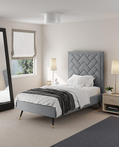 Manhattan Comfort - Crosby Velvet Twin-Size Bed with Metal Legs in Grey - BD009-TW-GY veiw 7