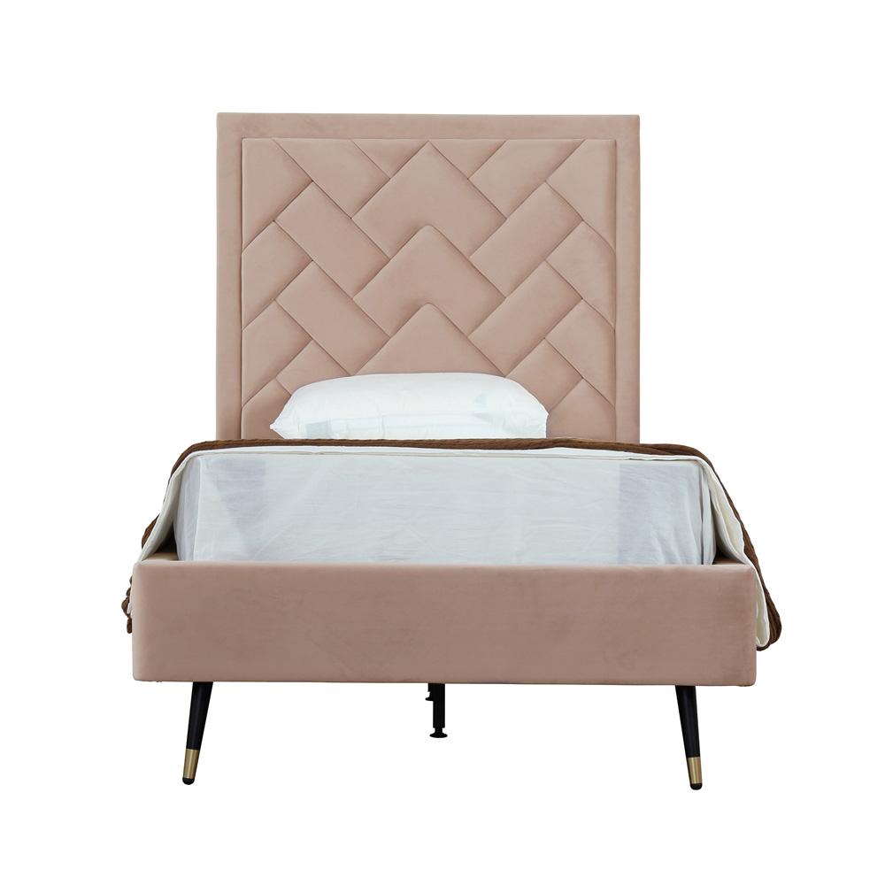 Manhattan Comfort - Crosby Velvet Twin-Size Bed with Metal Legs in Nude - BD009-TW-ND veiw 1