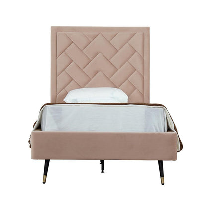 Manhattan Comfort - Crosby Velvet Twin-Size Bed with Metal Legs in Nude - BD009-TW-ND veiw 1