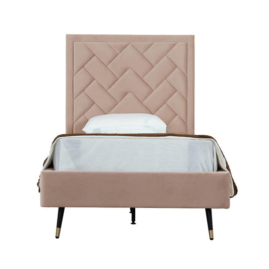 Manhattan Comfort - Crosby Velvet Twin-Size Bed with Metal Legs in Nude - BD009-TW-ND veiw 1
