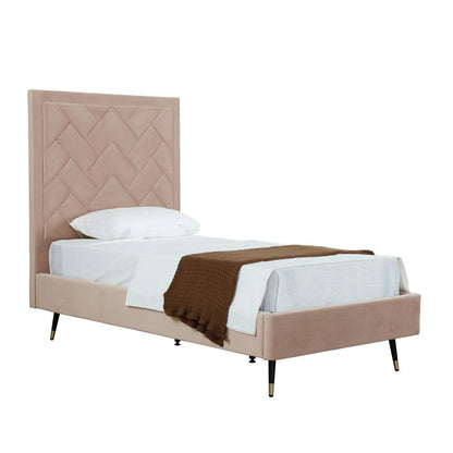 Manhattan Comfort - Crosby Velvet Twin-Size Bed with Metal Legs in Nude - BD009-TW-ND veiw 2