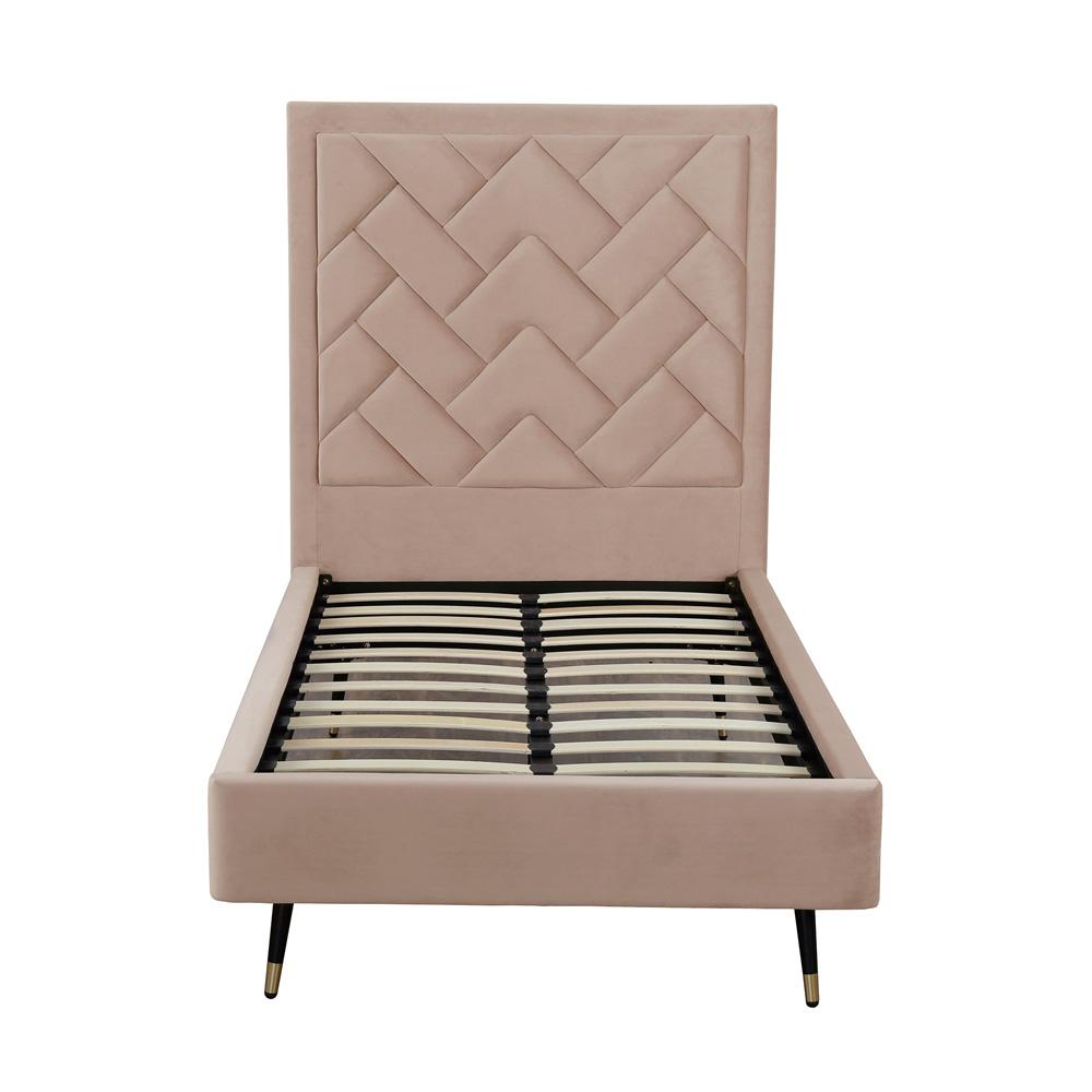 Manhattan Comfort - Crosby Velvet Twin-Size Bed with Metal Legs in Nude - BD009-TW-ND veiw 3