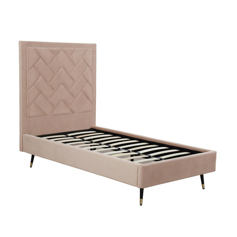 Manhattan Comfort - Crosby Velvet Twin-Size Bed with Metal Legs in Nude - BD009-TW-ND veiw 4