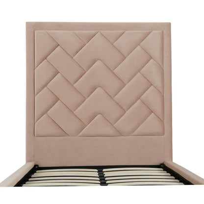 Manhattan Comfort - Crosby Velvet Twin-Size Bed with Metal Legs in Nude - BD009-TW-ND veiw 5