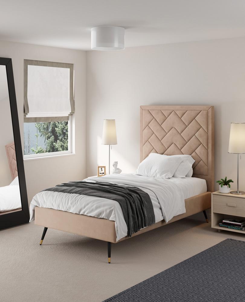 Manhattan Comfort - Crosby Velvet Twin-Size Bed with Metal Legs in Nude - BD009-TW-ND veiw 7