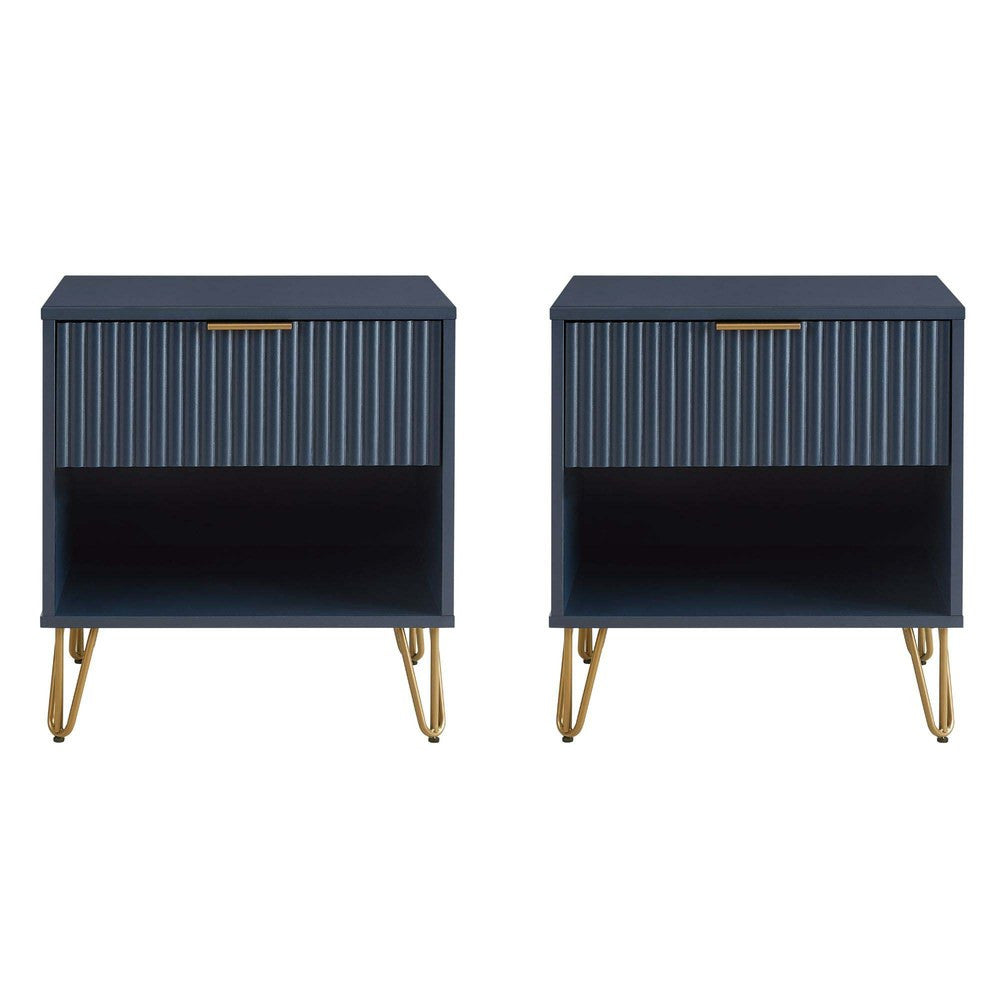 Manhattan Comfort - DUMBO Nightstand with 2 Full Extension Drawers in Midnight Blue - Set of 2 - 2-NS001-MB view 1