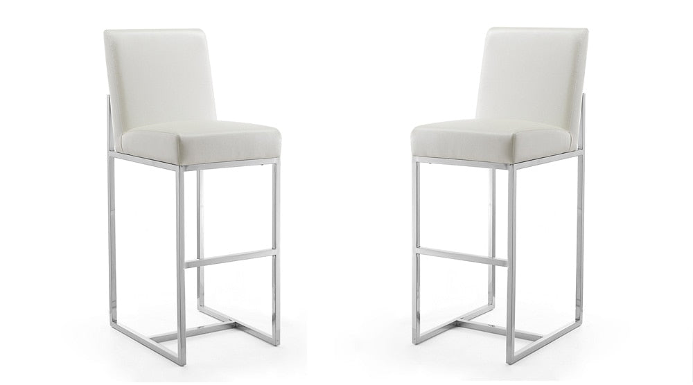 Manhattan Comfort - Element Faux Leather Bar Stool with Stainless Steel Legs in Pearl White and Polished Chrome - Set of 2 - 2-BS010-PW veiw 1
