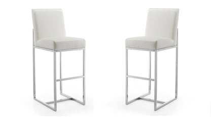 Manhattan Comfort - Element Faux Leather Bar Stool with Stainless Steel Legs in Pearl White and Polished Chrome - Set of 2 - 2-BS010-PW veiw 1