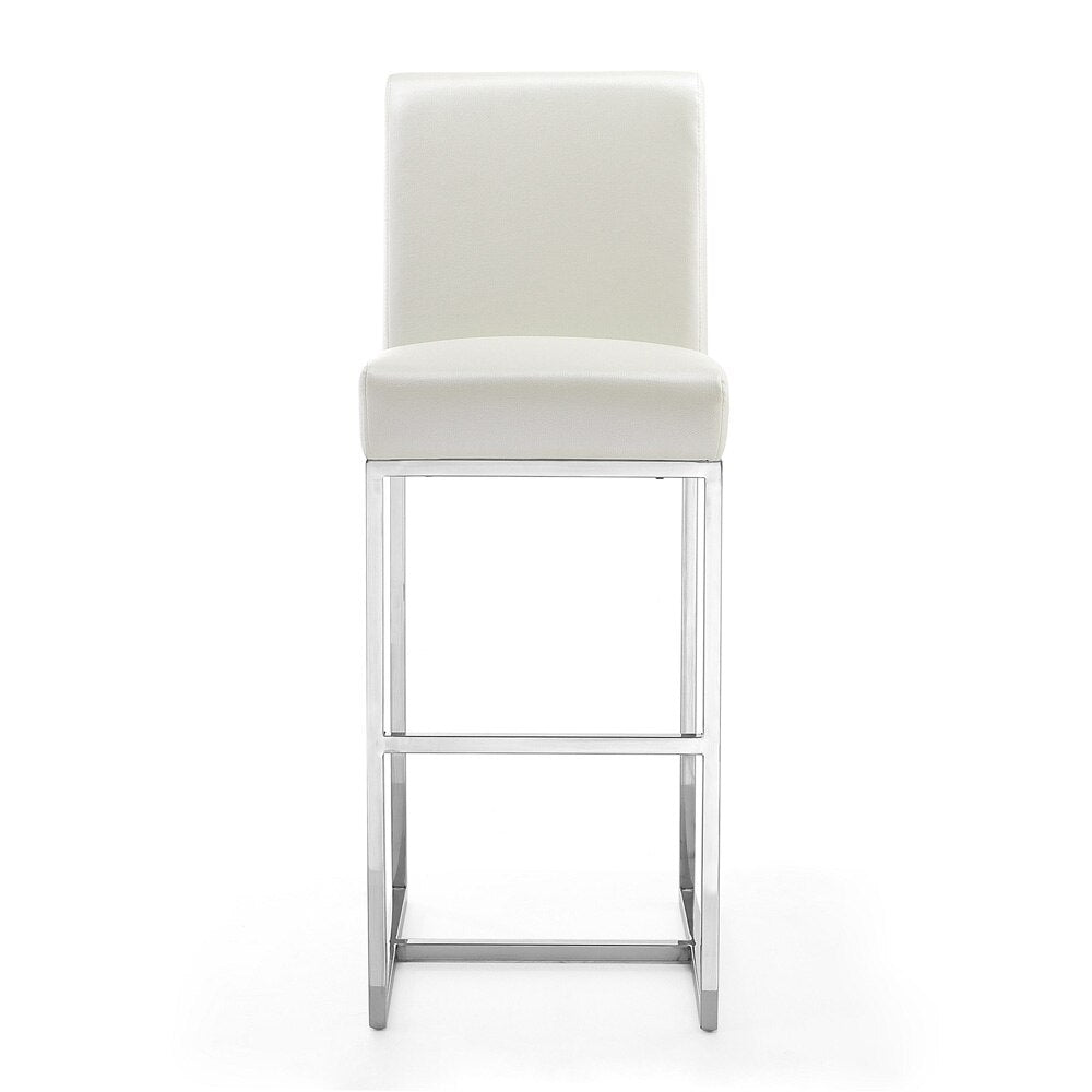Manhattan Comfort - Element Faux Leather Bar Stool with Stainless Steel Legs in Pearl White and Polished Chrome - Set of 2 - 2-BS010-PW veiw 3
