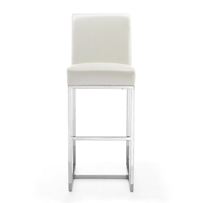 Manhattan Comfort - Element Faux Leather Bar Stool with Stainless Steel Legs in Pearl White and Polished Chrome - Set of 2 - 2-BS010-PW veiw 3