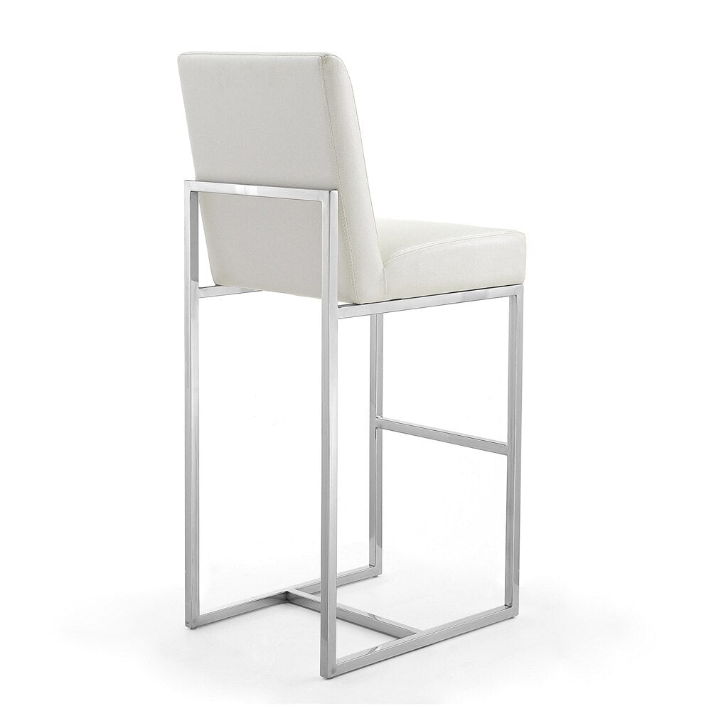 Manhattan Comfort - Element Faux Leather Bar Stool with Stainless Steel Legs in Pearl White and Polished Chrome - Set of 2 - 2-BS010-PW veiw 4