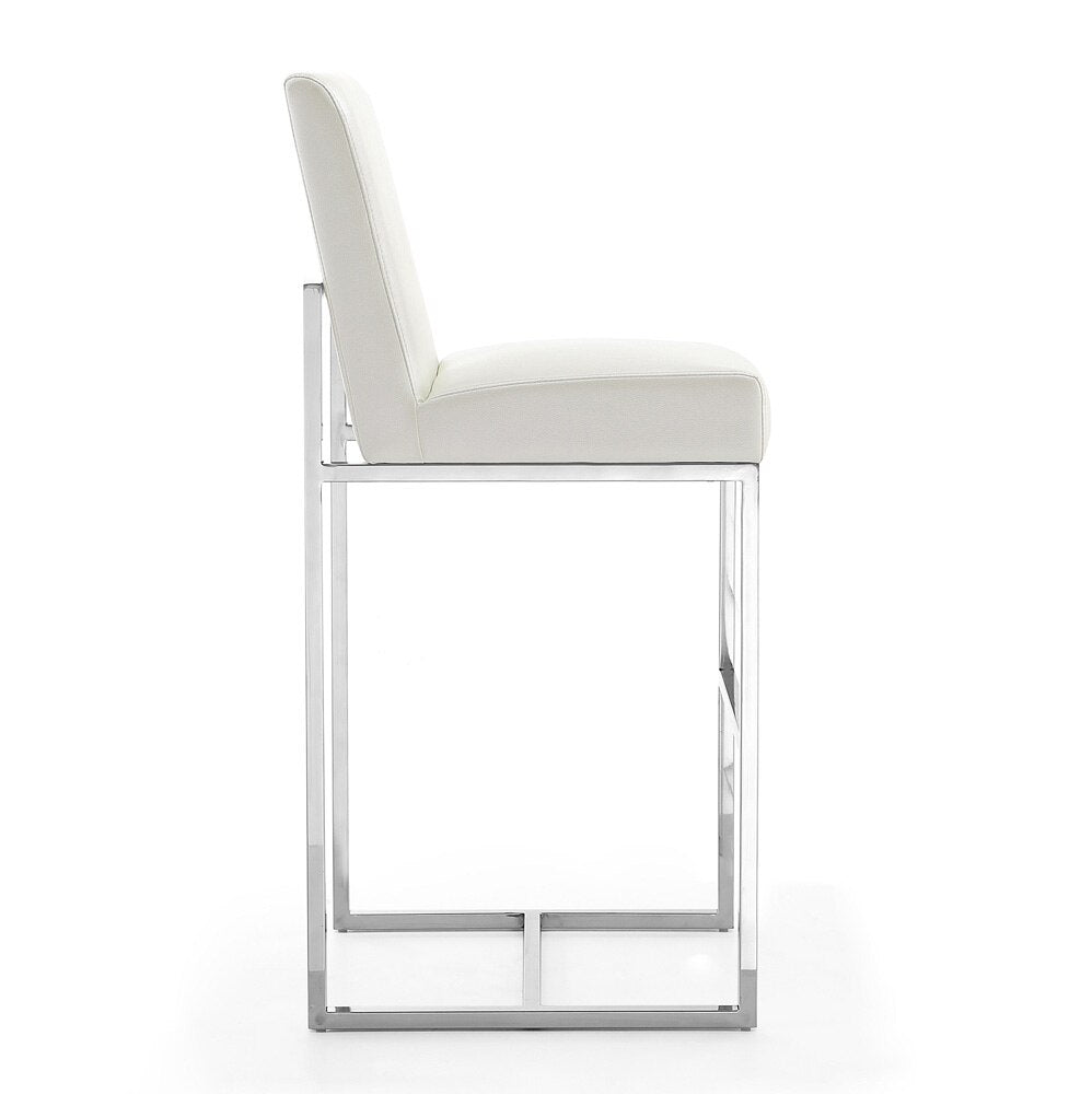 Manhattan Comfort - Element Faux Leather Bar Stool with Stainless Steel Legs in Pearl White and Polished Chrome - Set of 2 - 2-BS010-PW veiw 5