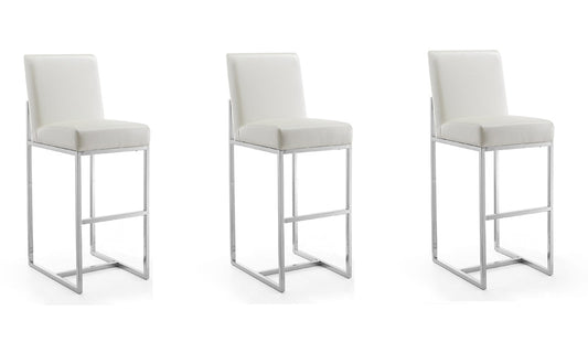 Manhattan Comfort - Element Faux Leather Bar Stool with Stainless Steel Legs in Pearl White and Polished Chrome - Set of 3 - 3-BS010-PW veiw 1