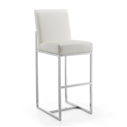 Manhattan Comfort - Element Faux Leather Bar Stool with Stainless Steel Legs in Pearl White and Polished Chrome - BS010-PW veiw 1
