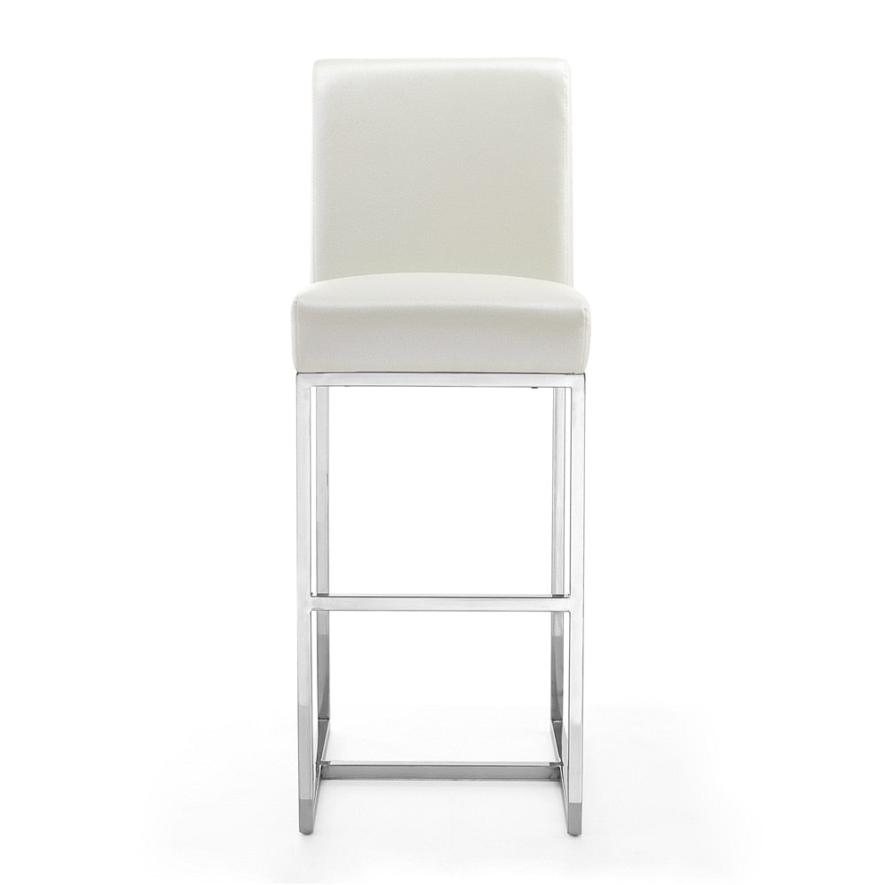 Manhattan Comfort - Element Faux Leather Bar Stool with Stainless Steel Legs in Pearl White and Polished Chrome - BS010-PW veiw 2