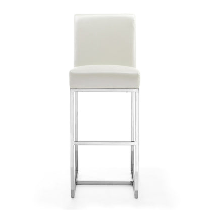 Manhattan Comfort - Element Faux Leather Bar Stool with Stainless Steel Legs in Pearl White and Polished Chrome - BS010-PW veiw 2