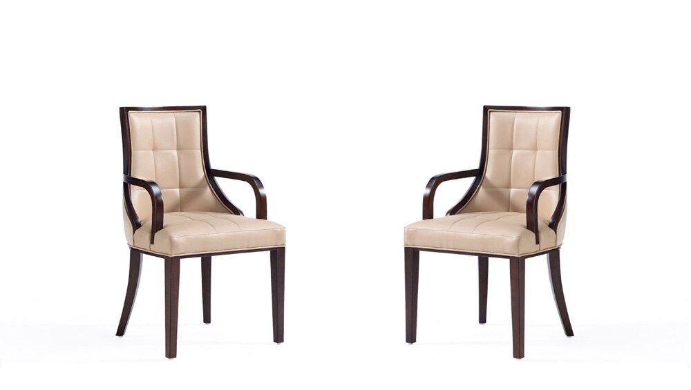 Manhattan Comfort - Fifth Avenue Faux Leather and Velvet Dining Armchair with Beech Wood Legs in Tan - Set of 2 - 2-DC008AR-TN veiw 1