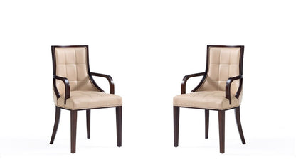 Manhattan Comfort - Fifth Avenue Faux Leather and Velvet Dining Armchair with Beech Wood Legs in Tan - Set of 2 - 2-DC008AR-TN veiw 1