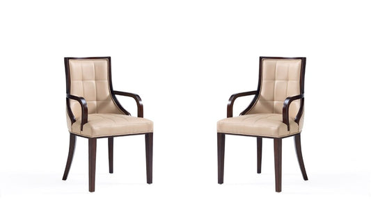 Manhattan Comfort - Fifth Avenue Faux Leather and Velvet Dining Armchair with Beech Wood Legs in Tan - Set of 2 - 2-DC008AR-TN veiw 1