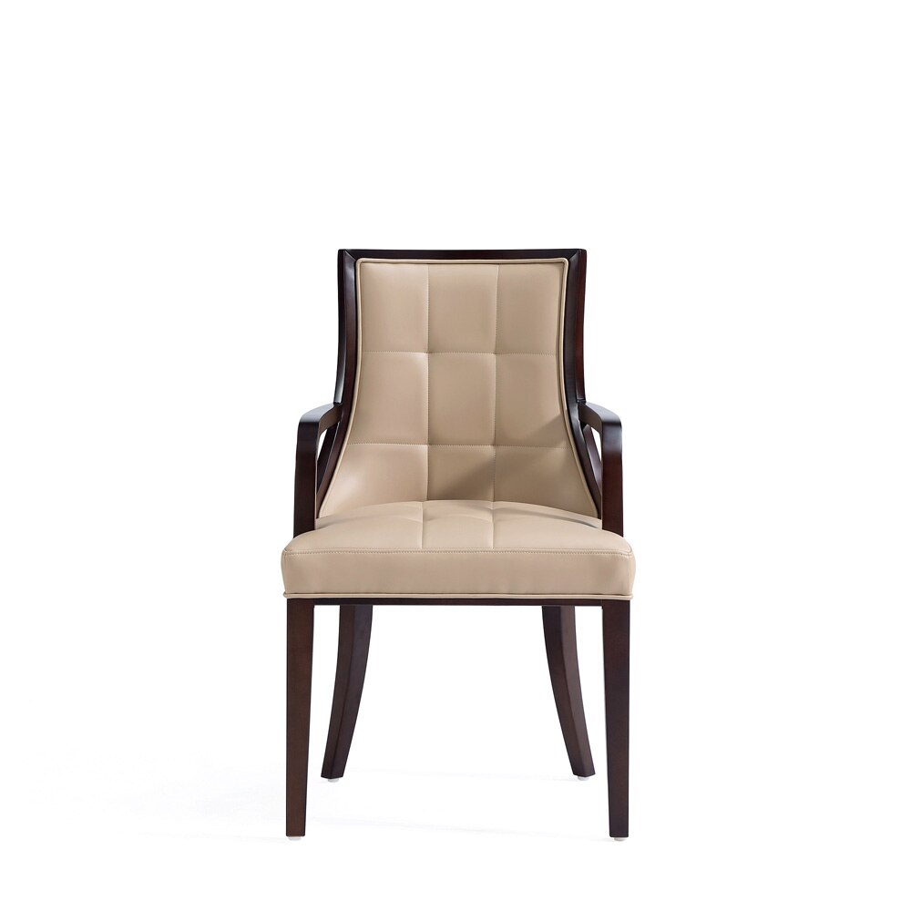 Manhattan Comfort - Fifth Avenue Faux Leather and Velvet Dining Armchair with Beech Wood Legs in Tan - Set of 2 - 2-DC008AR-TN veiw 2