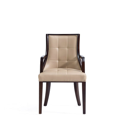 Manhattan Comfort - Fifth Avenue Faux Leather and Velvet Dining Armchair with Beech Wood Legs in Tan - Set of 2 - 2-DC008AR-TN veiw 2