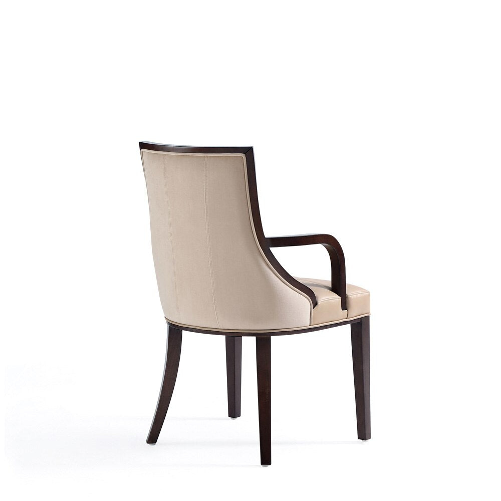 Manhattan Comfort - Fifth Avenue Faux Leather and Velvet Dining Armchair with Beech Wood Legs in Tan - Set of 2 - 2-DC008AR-TN veiw 3