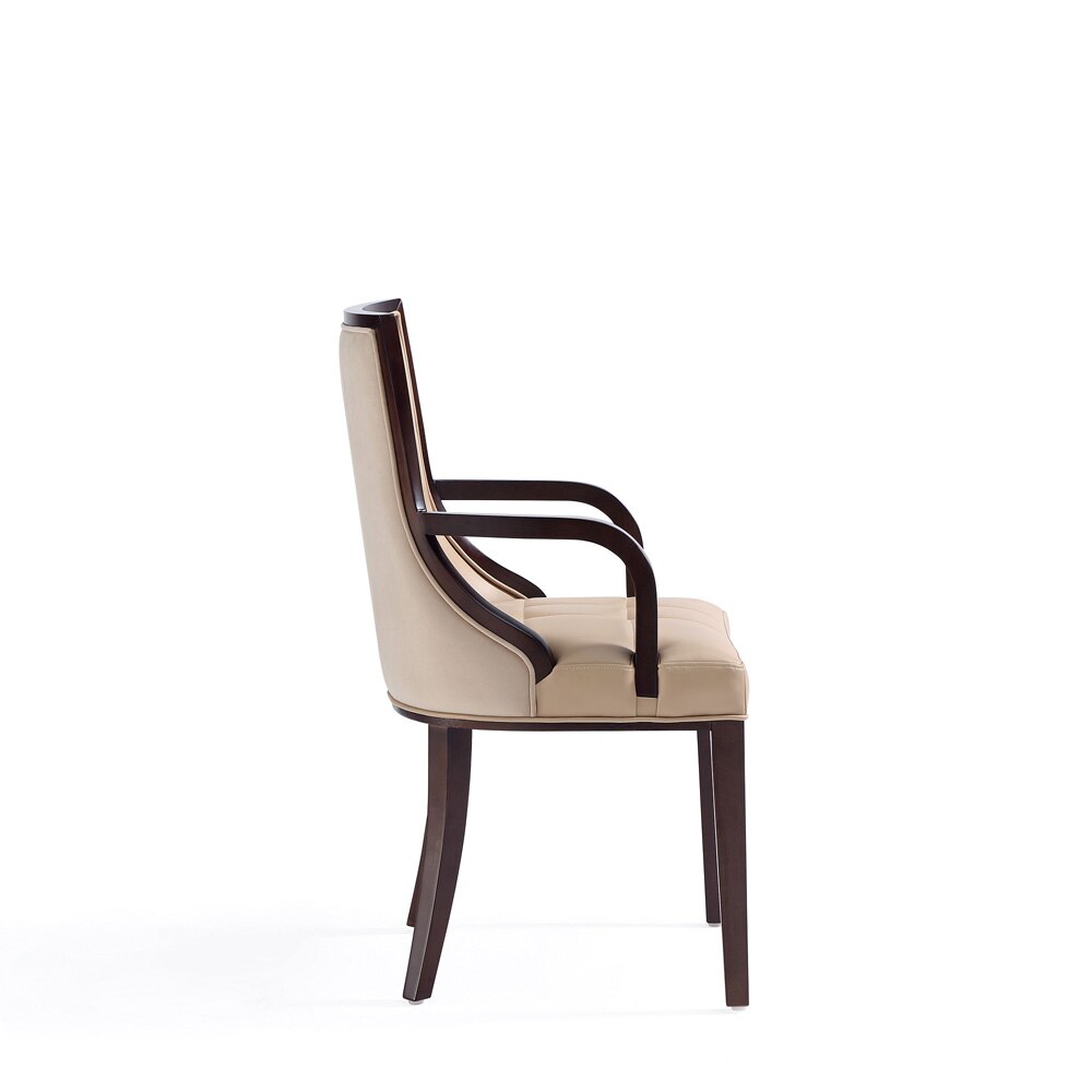 Manhattan Comfort - Fifth Avenue Faux Leather and Velvet Dining Armchair with Beech Wood Legs in Tan - Set of 2 - 2-DC008AR-TN veiw 4