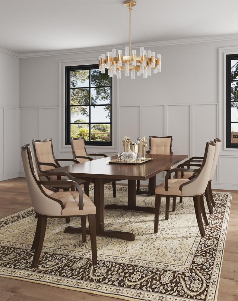 Manhattan Comfort - Fifth Avenue Faux Leather and Velvet Dining Armchair with Beech Wood Legs in Tan - Set of 2 - 2-DC008AR-TN veiw 9