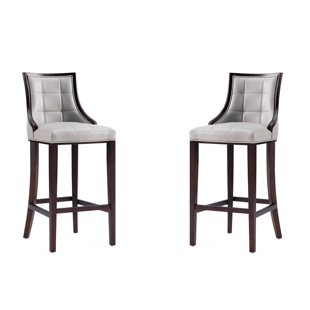 Manhattan Comfort - Fifth Avenue Faux Leather Bar Stool with Beech Wood Legs in Light Grey - Set of 2 - 2-BS007-LG view 1