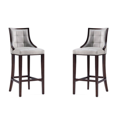 Manhattan Comfort - Fifth Avenue Faux Leather Bar Stool with Beech Wood Legs in Light Grey - Set of 2 - 2-BS007-LG view 1
