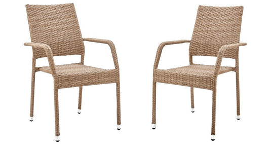 Manhattan Comfort - Genoa Patio Dining Armchair with Iron Steel Legs in Nature Tan Weave - Set of 2 - 2-OD-DC002-NE veiw 1