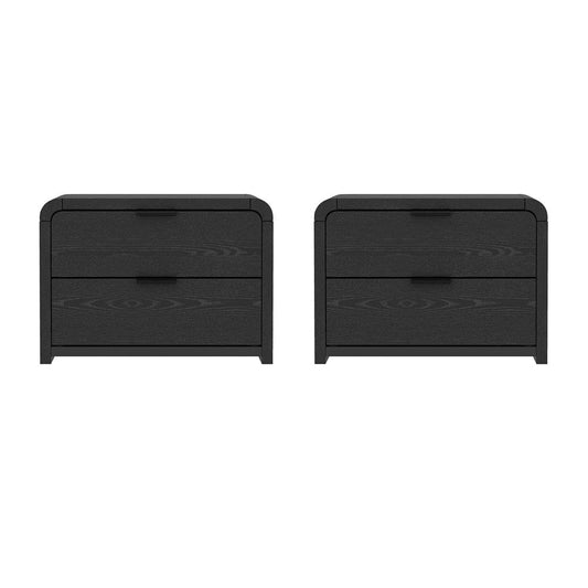 Manhattan Comfort - Grace 28in Nightstand in Black (2-Drawer) - Set of 2 - 2-NS007-BK veiw 1