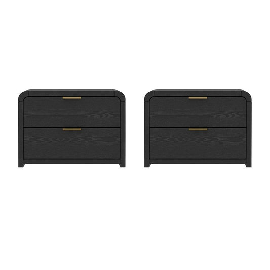 Manhattan Comfort - Grace 28in Nightstand in Black and Gold (2-Drawer) - Set of 2 - 2-NS007-GBK veiw 1