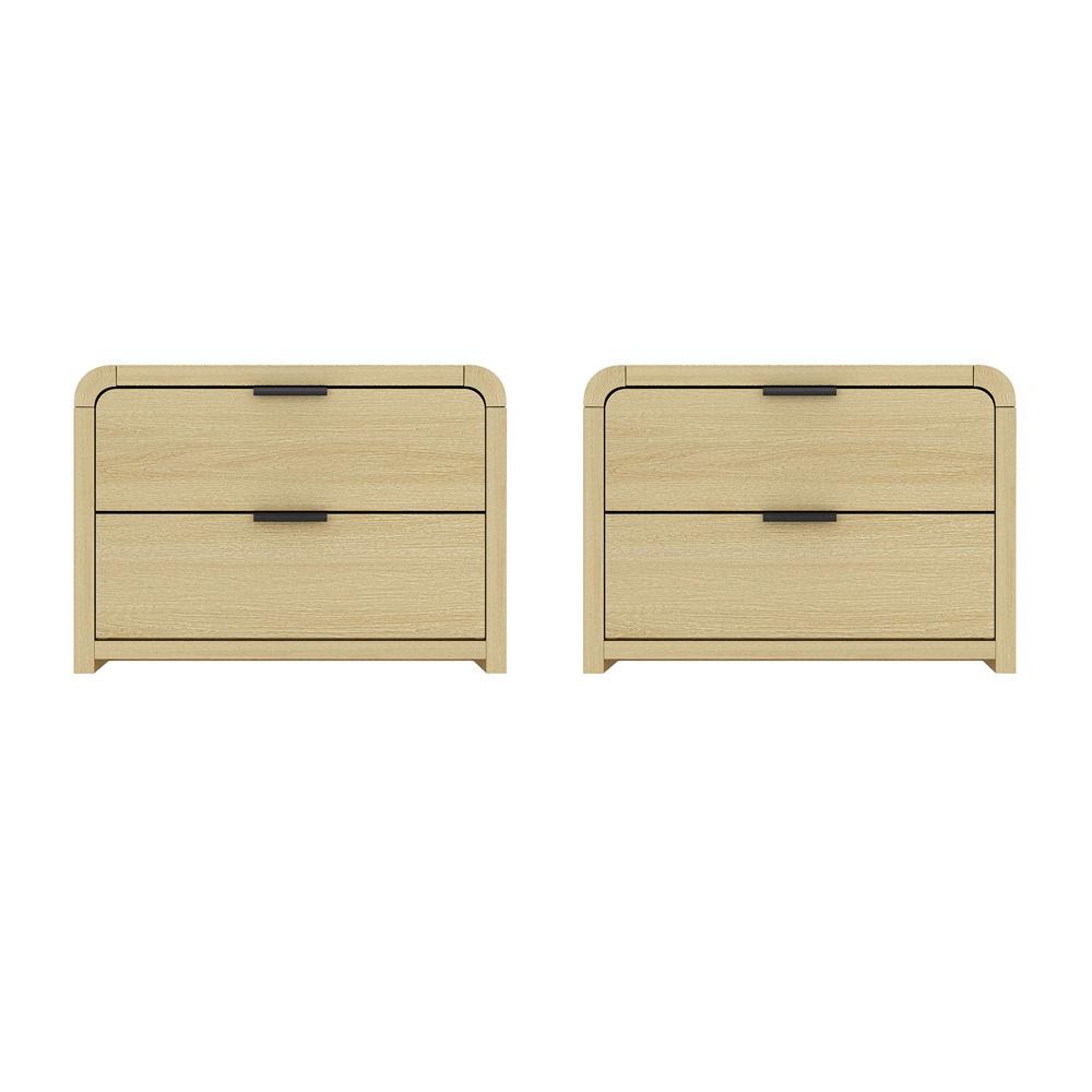 Manhattan Comfort - Grace Nightstand in Natural Oak and Black - Set of 2 - 2-NS007-NO veiw 1