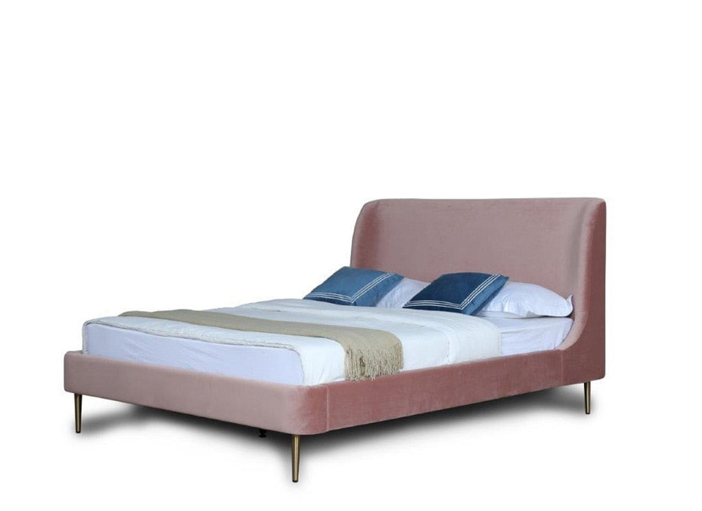 Manhattan Comfort - Heather Velvet Full-Size Bed with Metal Legs in Blush and Gold - BD003-FL-BH veiw 1
