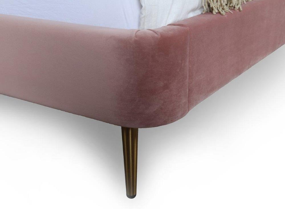 Manhattan Comfort - Heather Velvet Full-Size Bed with Metal Legs in Blush and Gold - BD003-FL-BH veiw 5