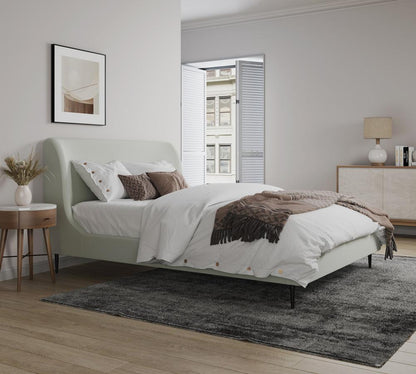 Manhattan Comfort - Heather Velvet Full-Size Bed with Metal Legs in Cream and Black - S-BD003-FL-CR veiw 6