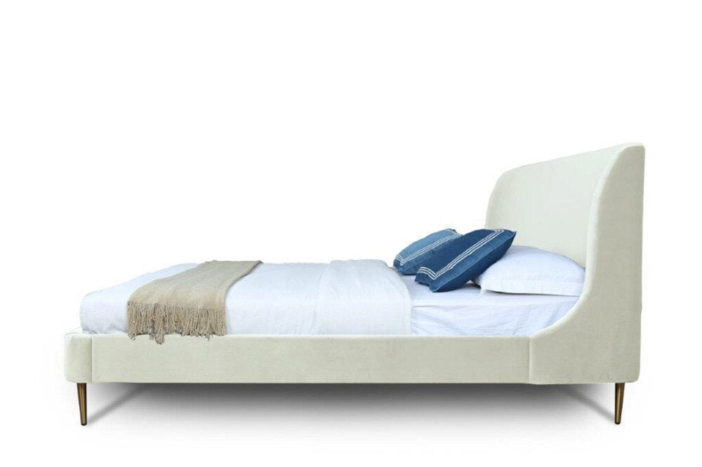 Manhattan Comfort - Heather Velvet Full-Size Bed with Metal Legs in Cream and Gold - BD003-FL-CR veiw 3